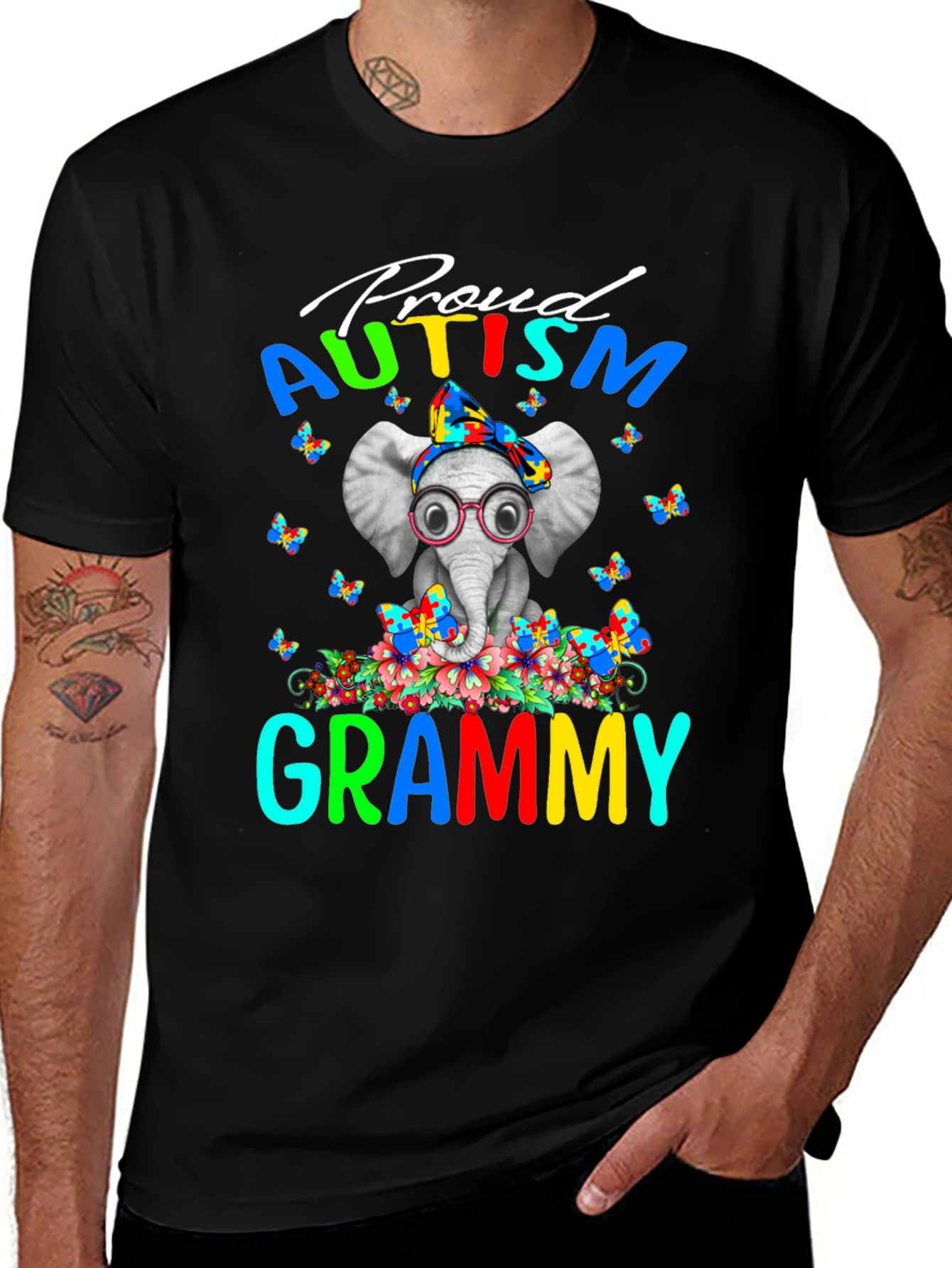 Proud Autism Grammy T-Shirt Elephant Design