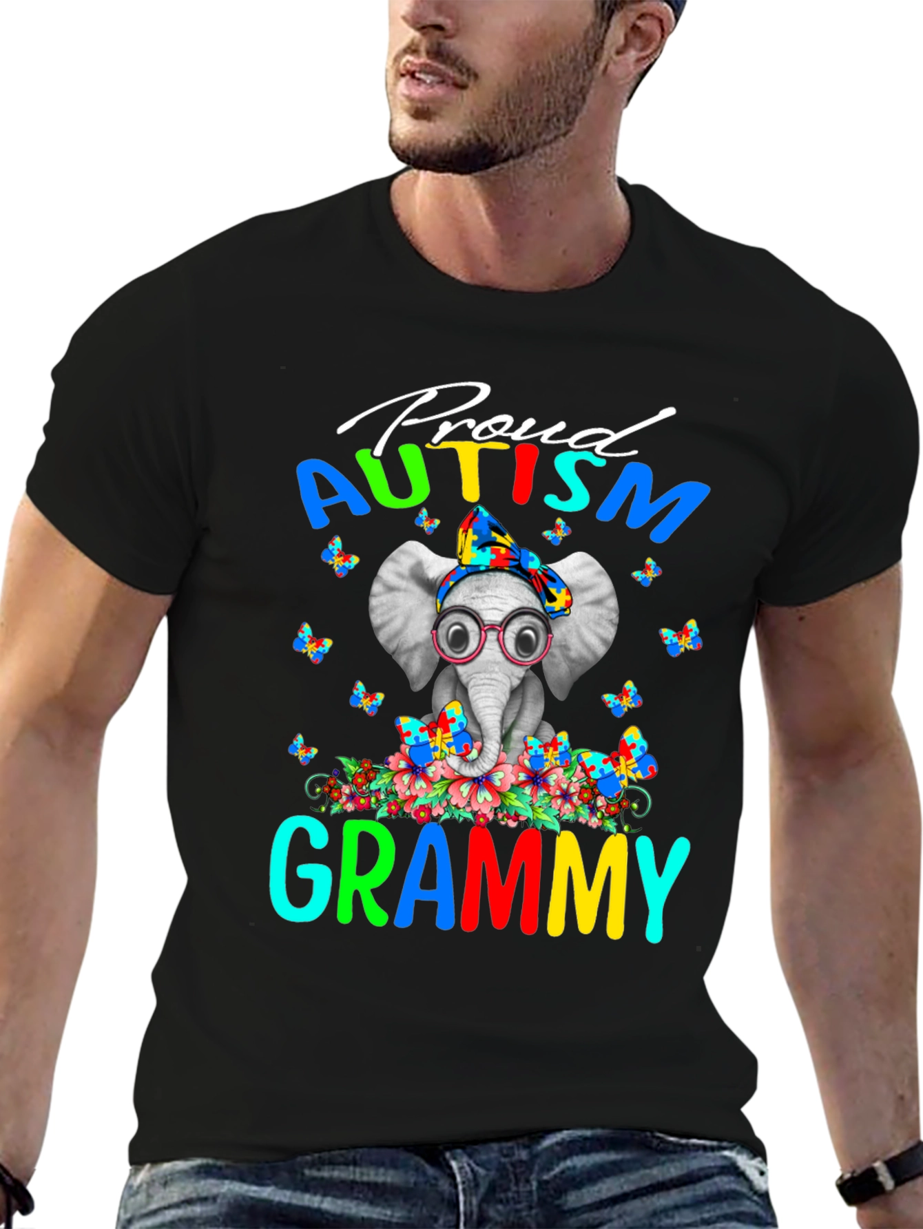 Proud Autism Grammy T-Shirt Elephant Design