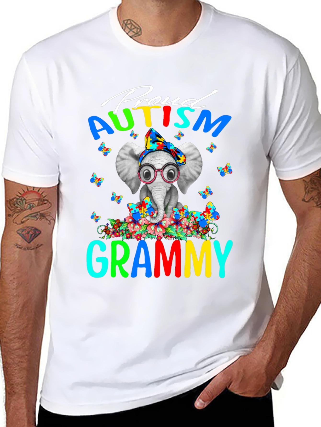 Proud Autism Grammy T-Shirt Elephant Design
