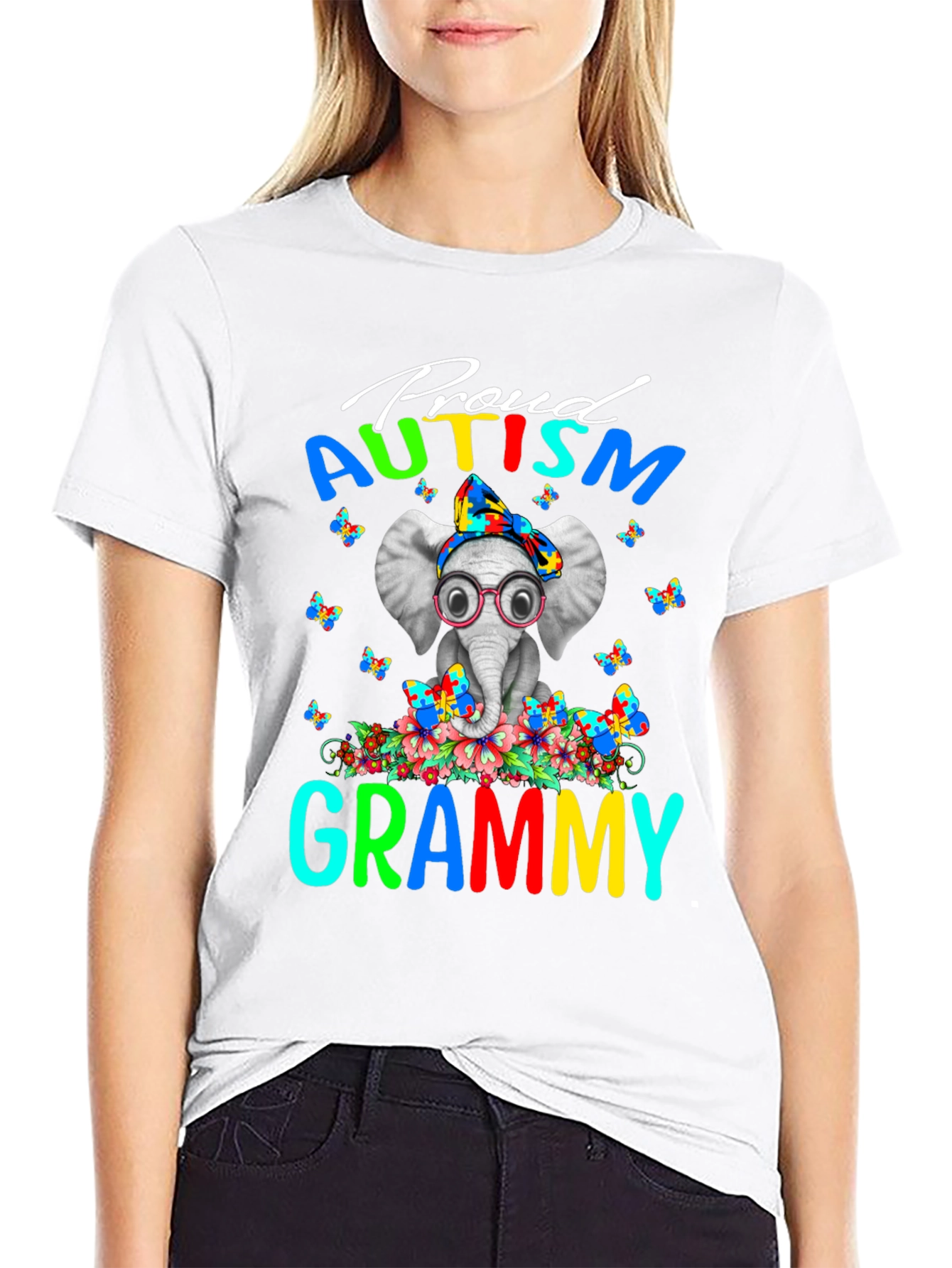 Proud Autism Grammy T-Shirt Elephant Design