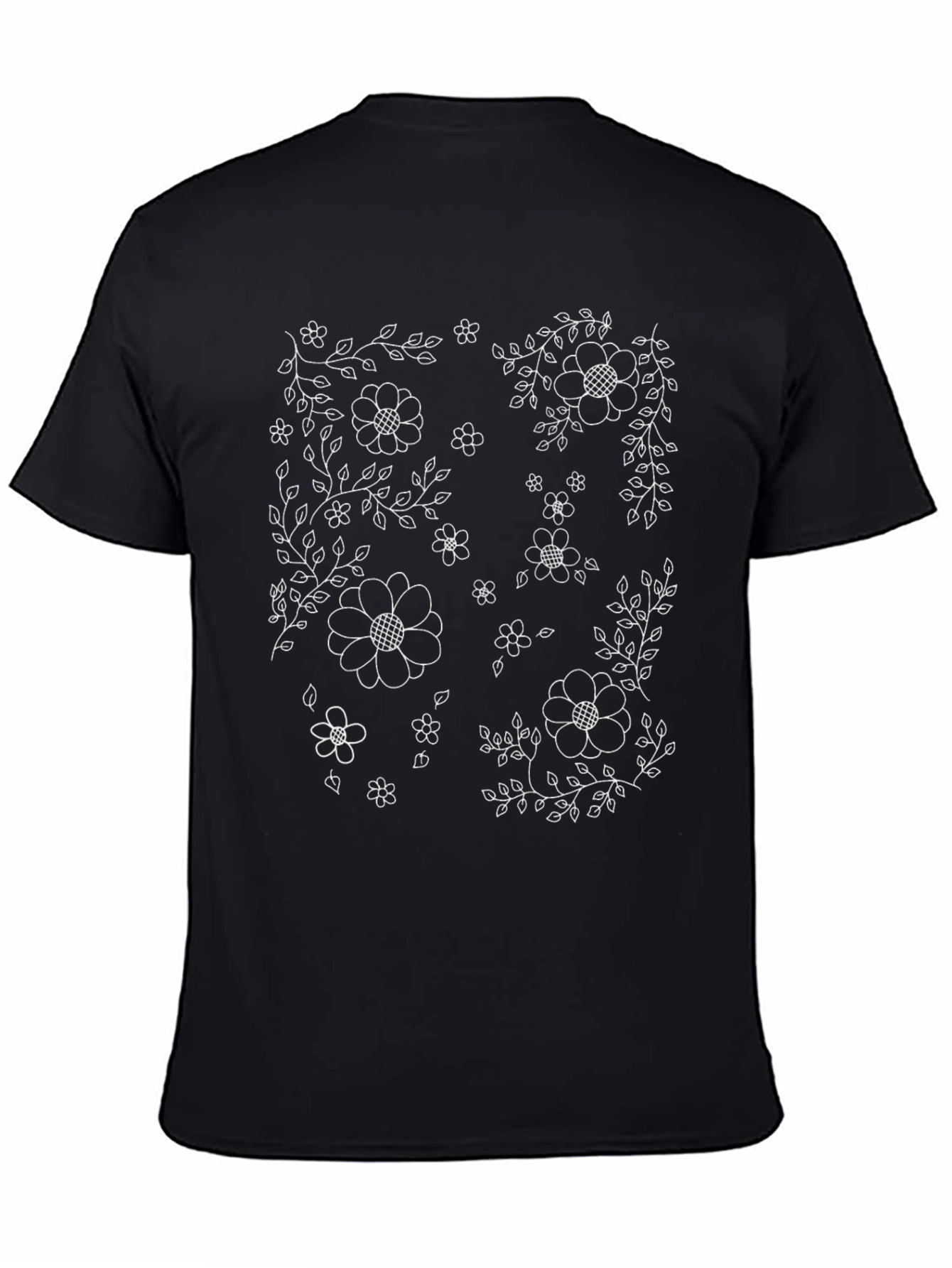 Floral Print Black Crew Neck T-Shirt