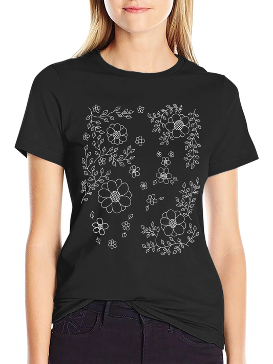 Floral Print Black Crew Neck T-Shirt