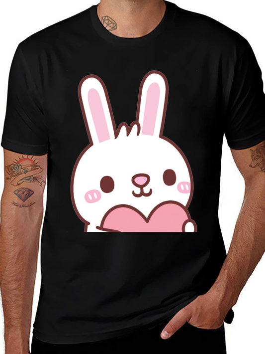 Cute Bunny with Heart Graphic T-Shirt - Black