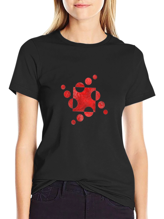 Abstract Red Circle Square Graphic Black T-Shirt