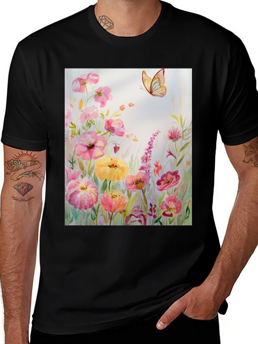 Floral Butterfly Watercolor Graphic Print T-Shirt