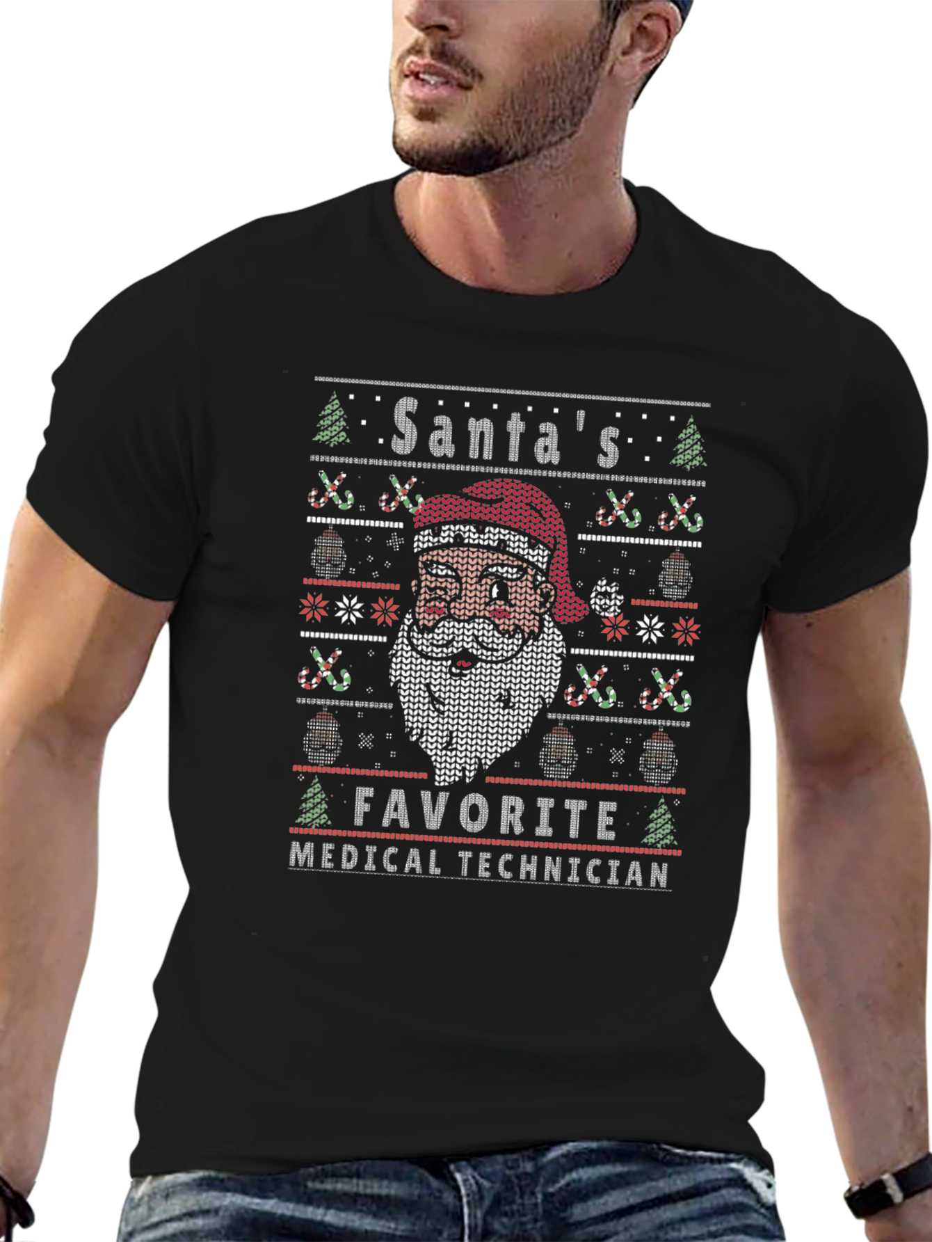 Santas Favorite Medical Technician Ugly Christmas Sweater T-Shirt