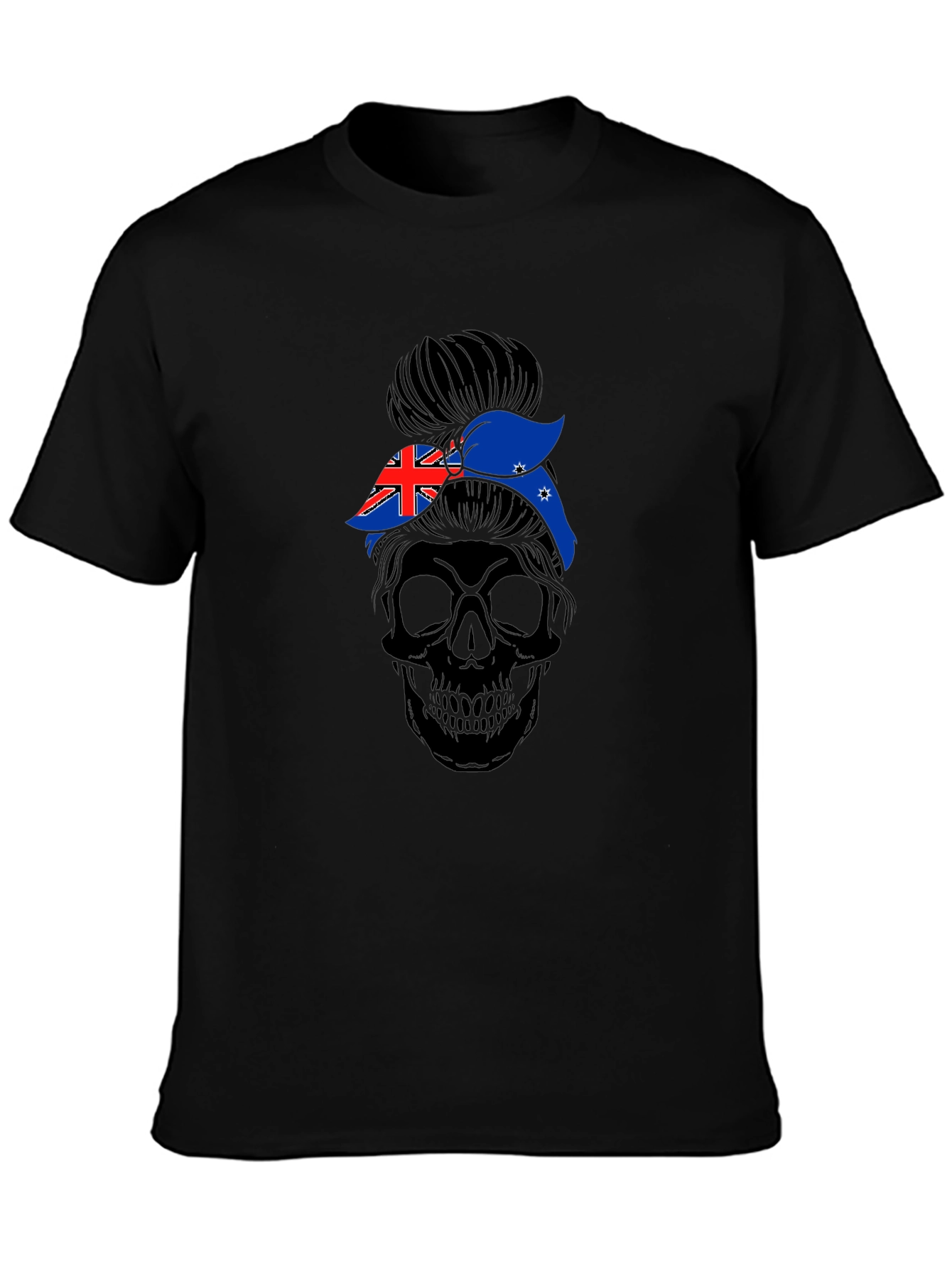 Messy Bun Skull Australia Flag T-Shirt