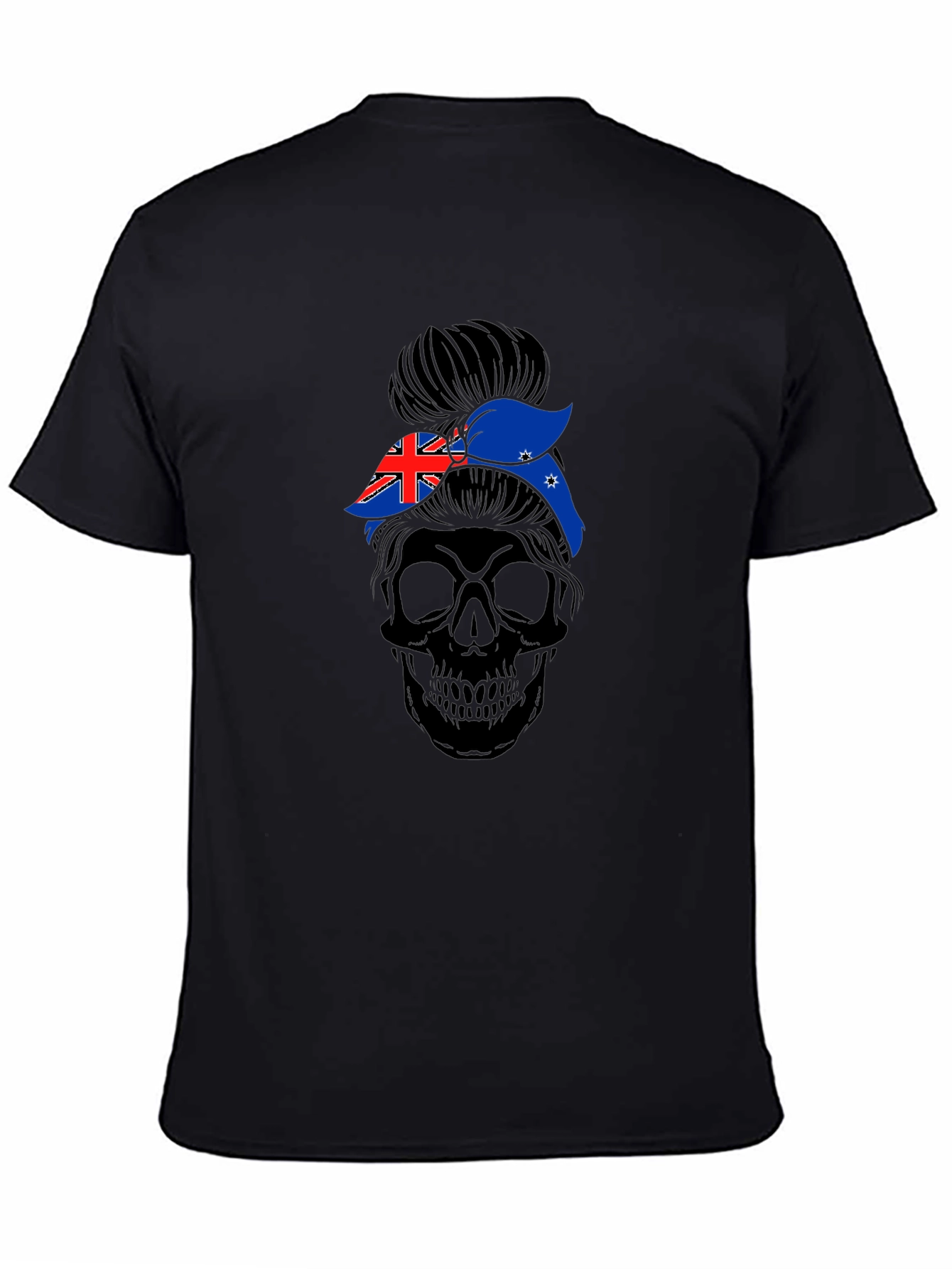 Messy Bun Skull Australia Flag T-Shirt