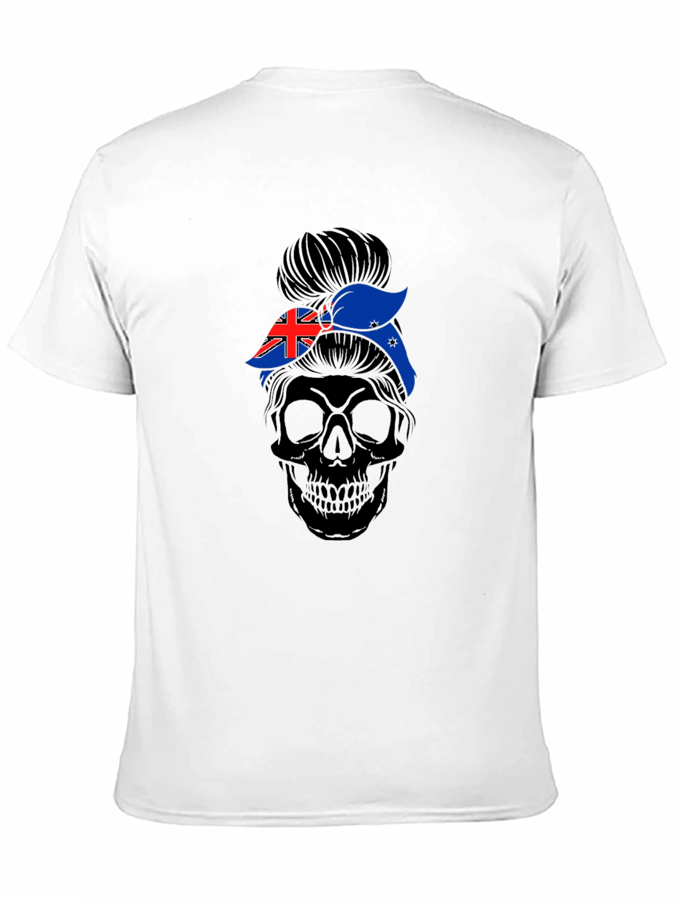 Messy Bun Skull Australia Flag T-Shirt