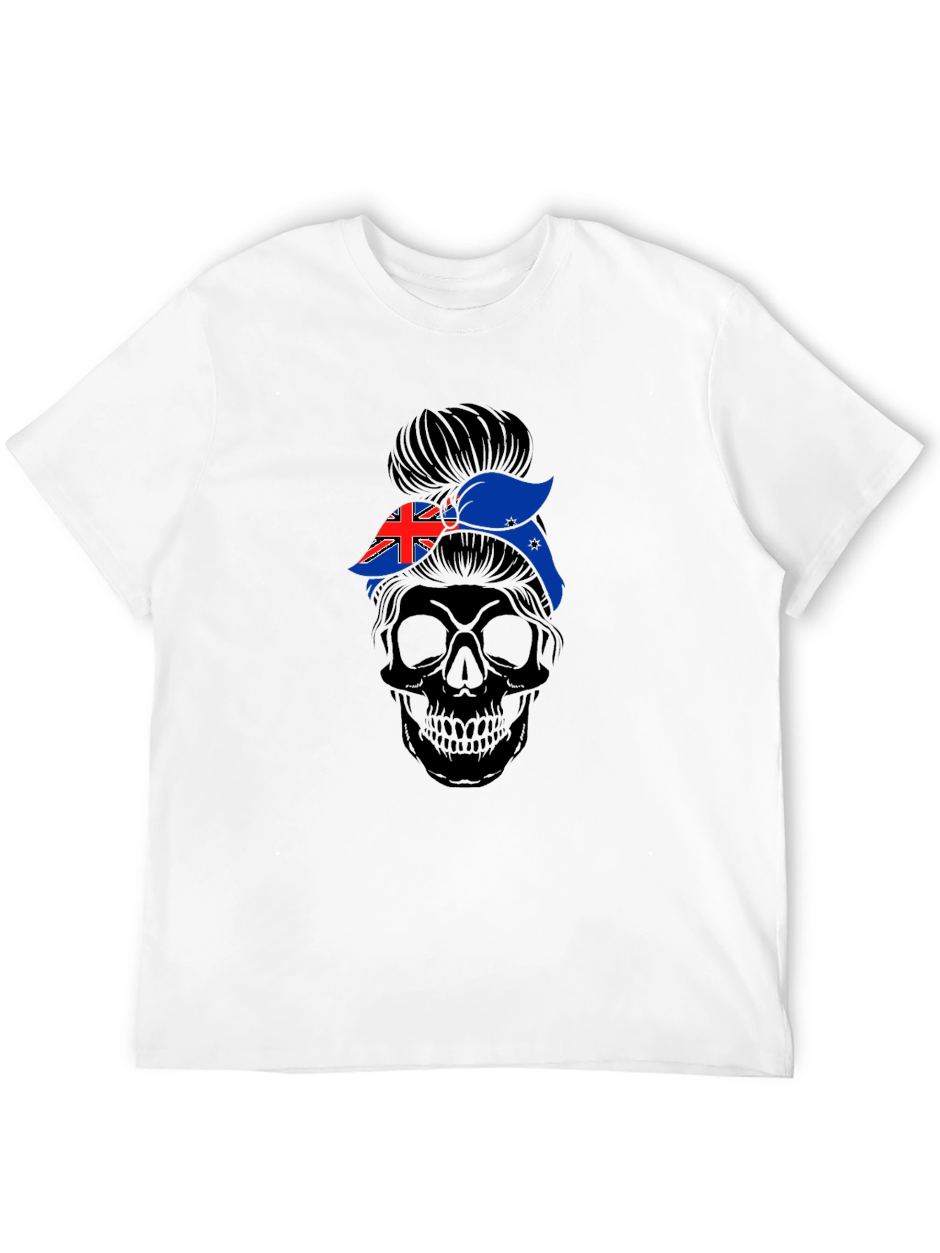 Messy Bun Skull Australia Flag T-Shirt
