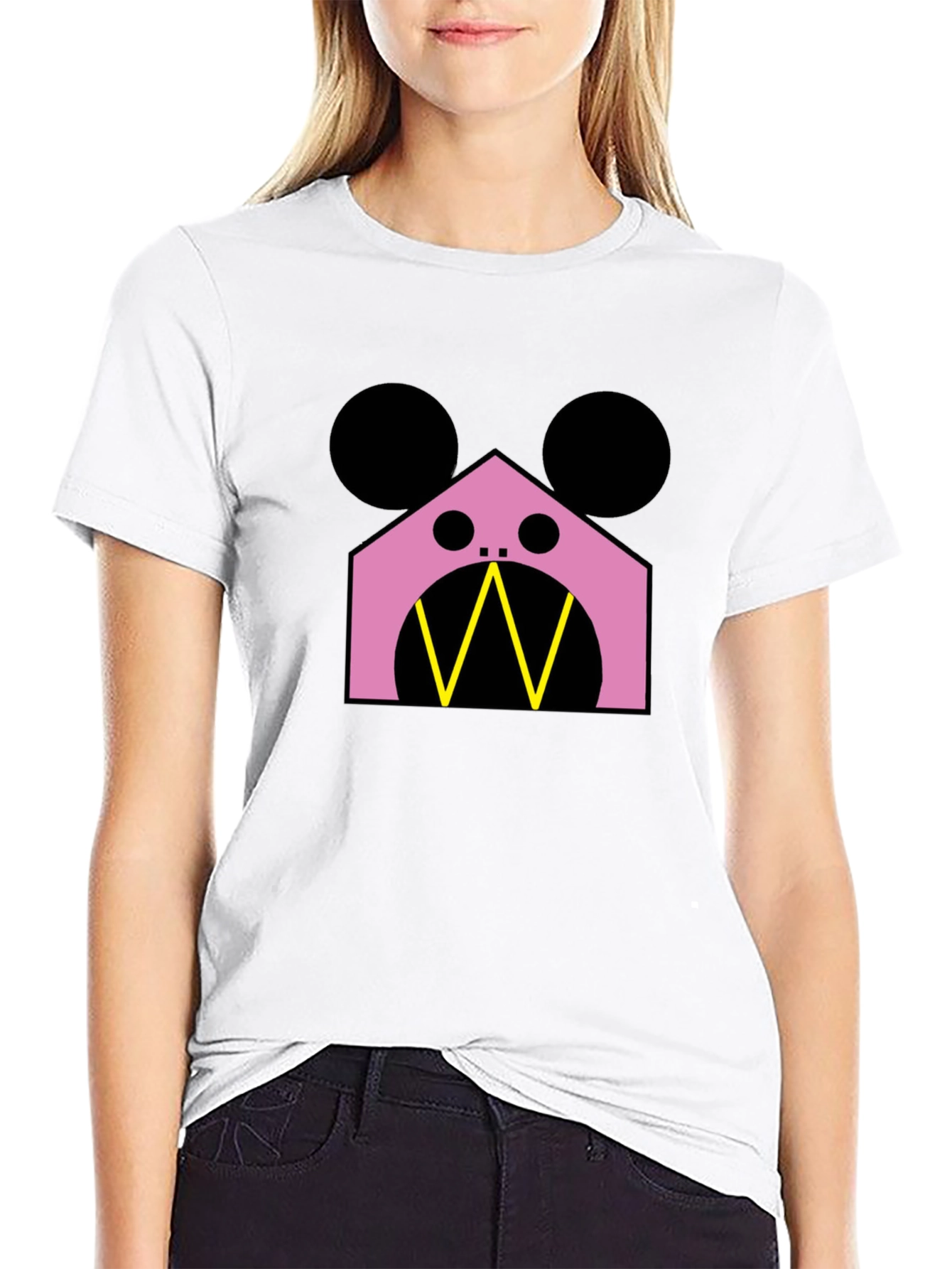 Geometric Character T-Shirt - Pink & Black