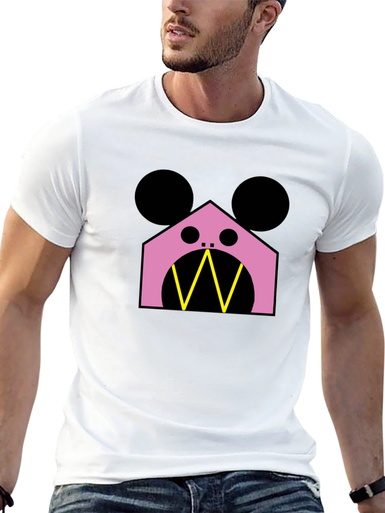 Geometric Character T-Shirt - Pink & Black