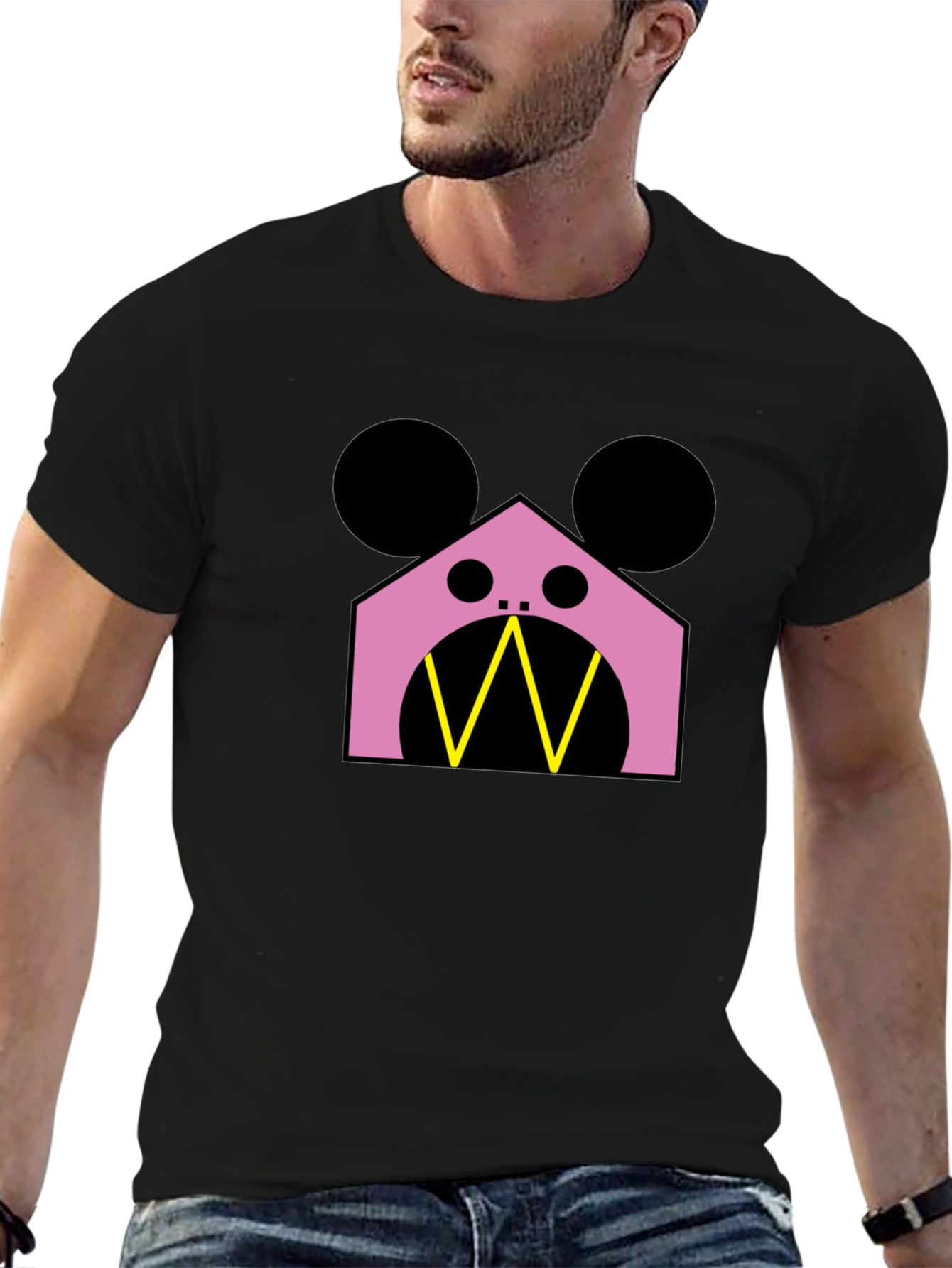 Geometric Character T-Shirt - Pink & Black