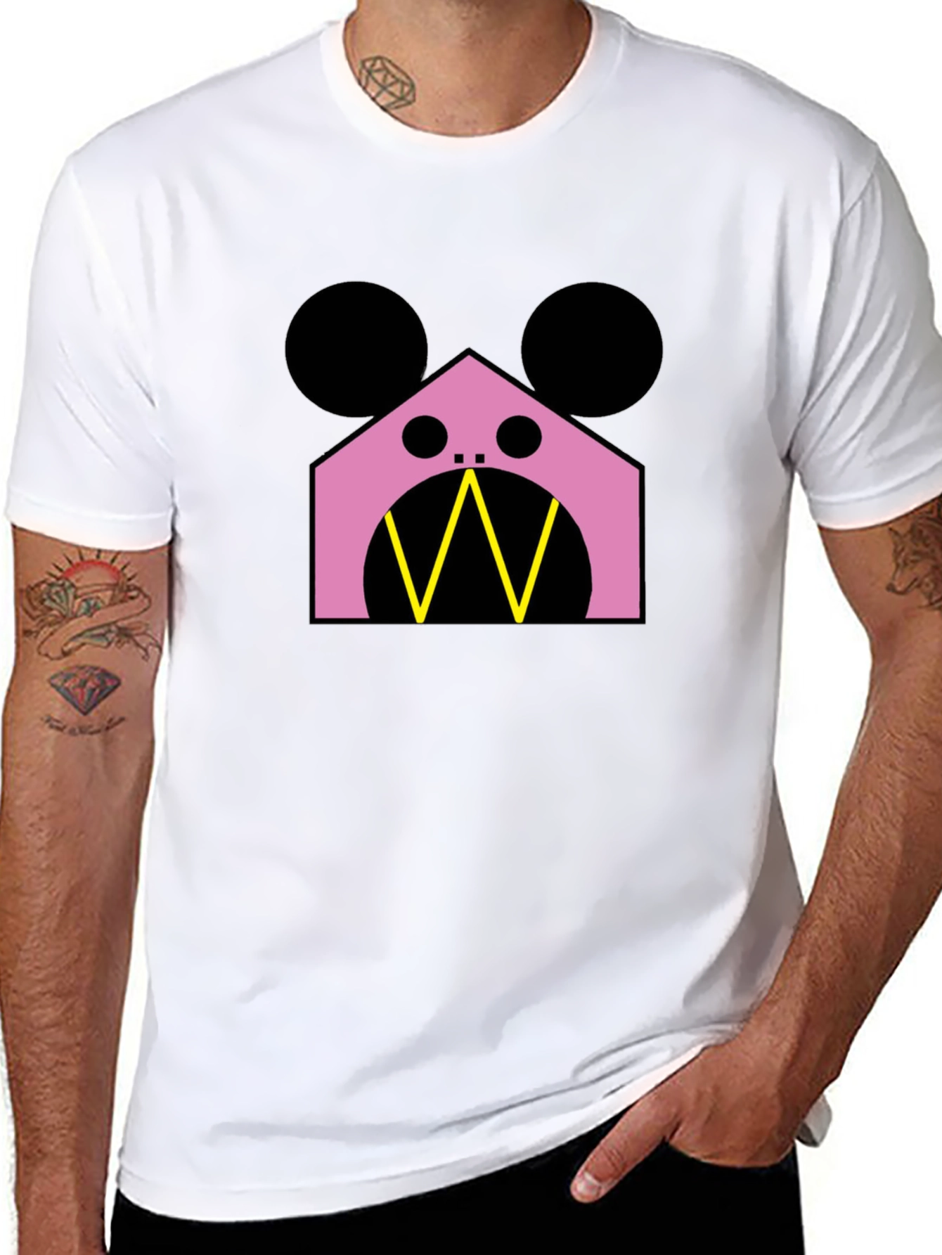 Geometric Character T-Shirt - Pink & Black