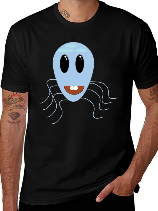 Cute Blue Octopus Graphic Tee - Mens Black T-Shirt