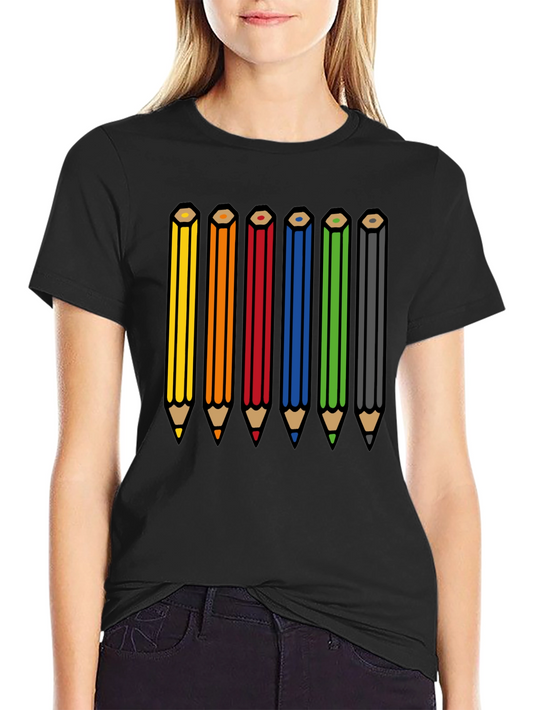 Colorful Pencils Graphic Black T-Shirt