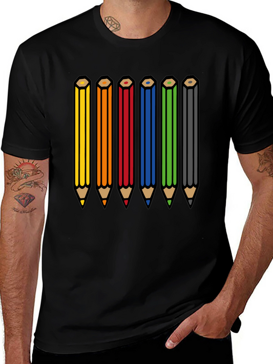 Colorful Pencils Graphic Black T-Shirt