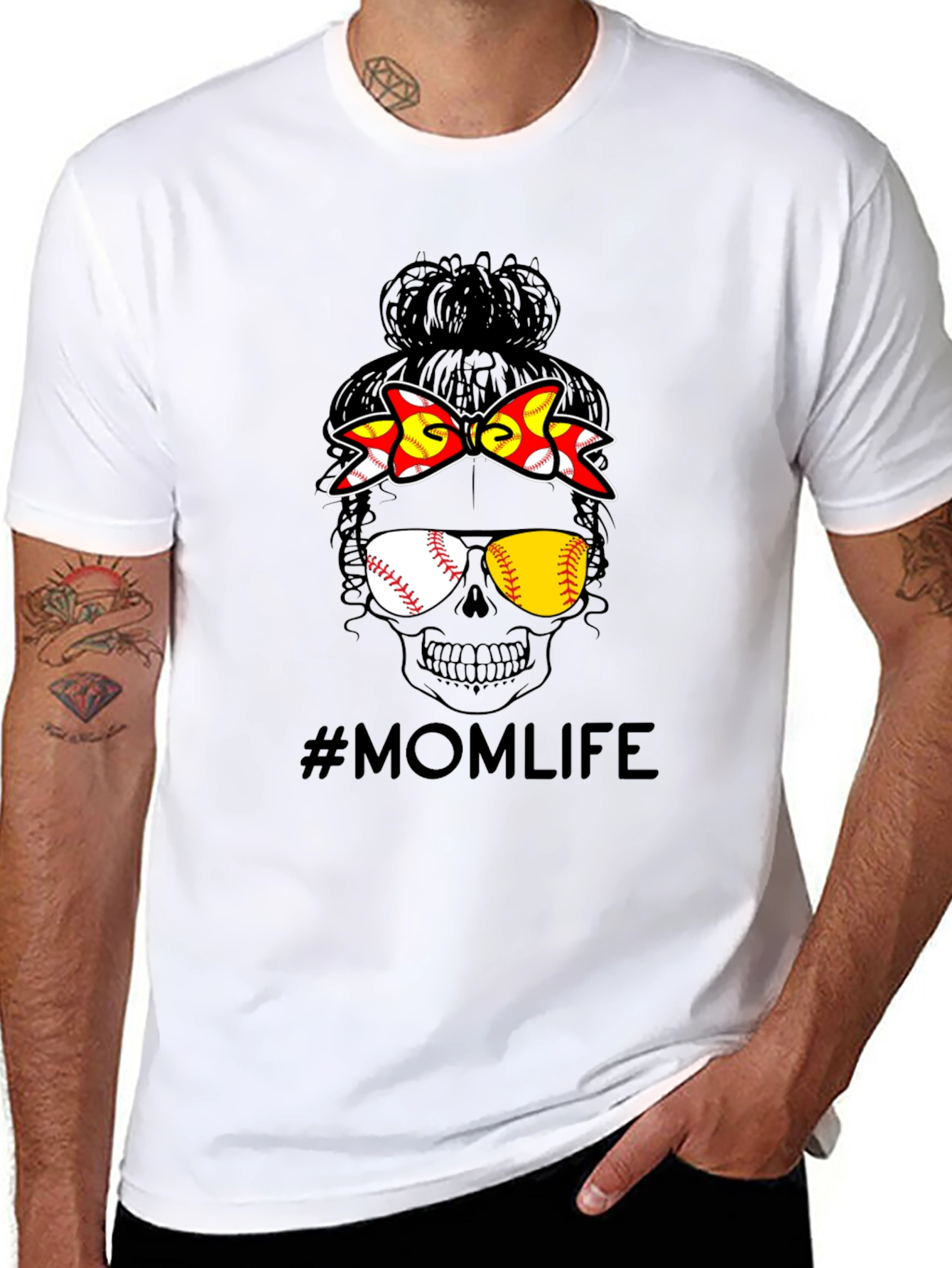 Mom Life Baseball Skull Graphic Tee
