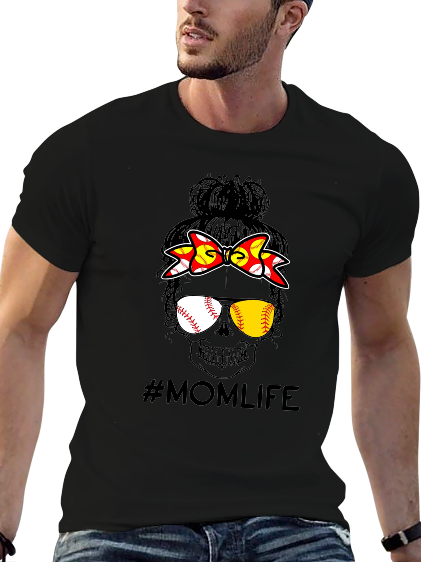Mom Life Baseball Skull Graphic Tee