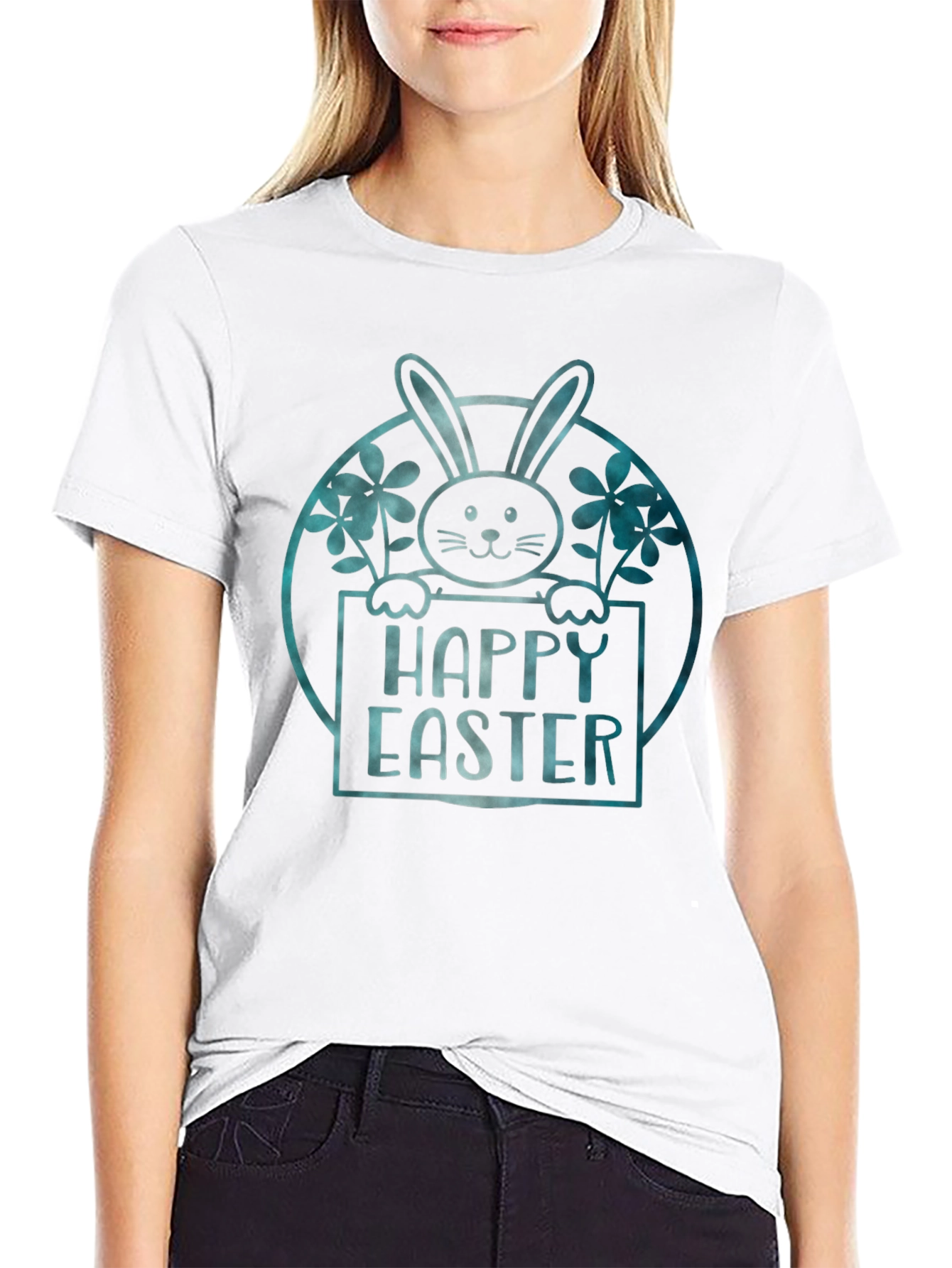 Happy Easter Bunny Graphic Tee - Black
