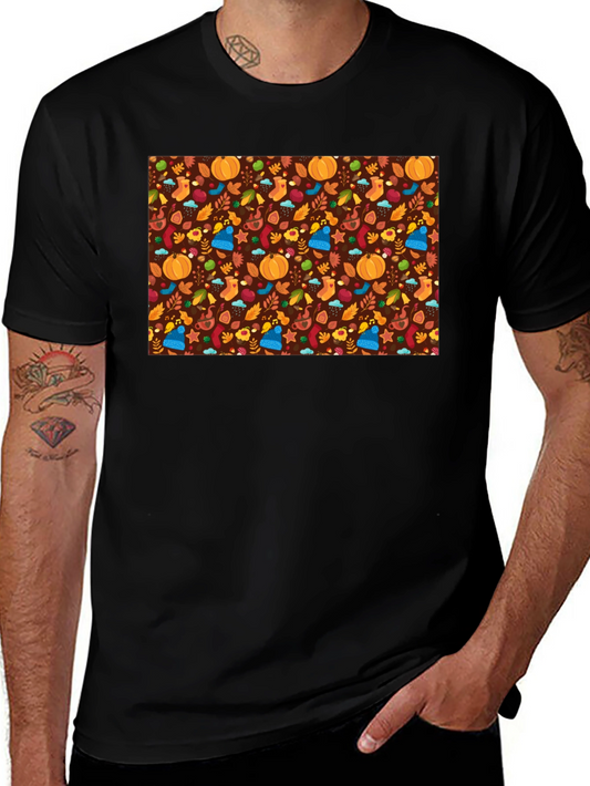 Autumn Pattern Black T-Shirt