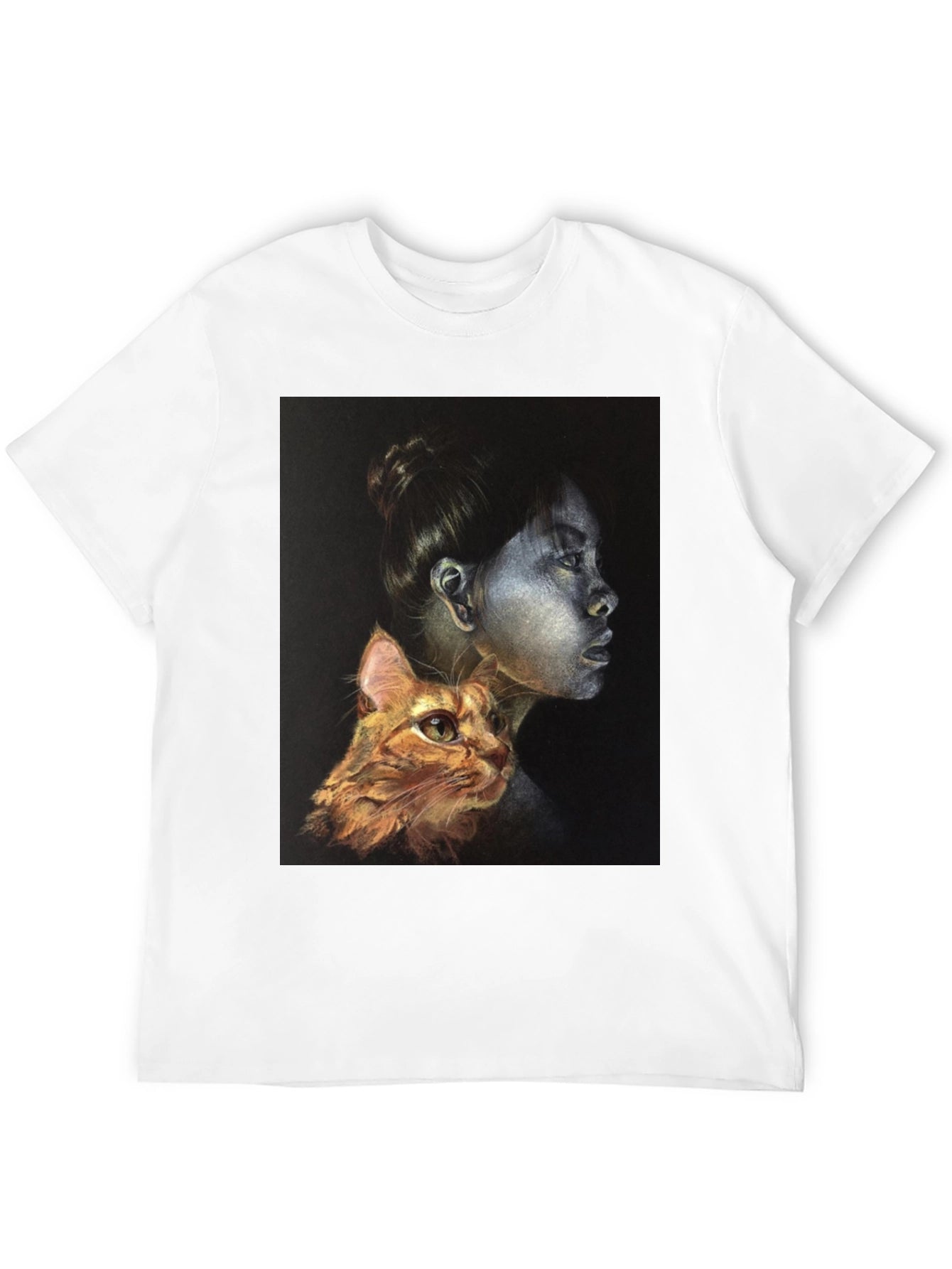 Unique Graphic T-Shirt - Woman and Cat