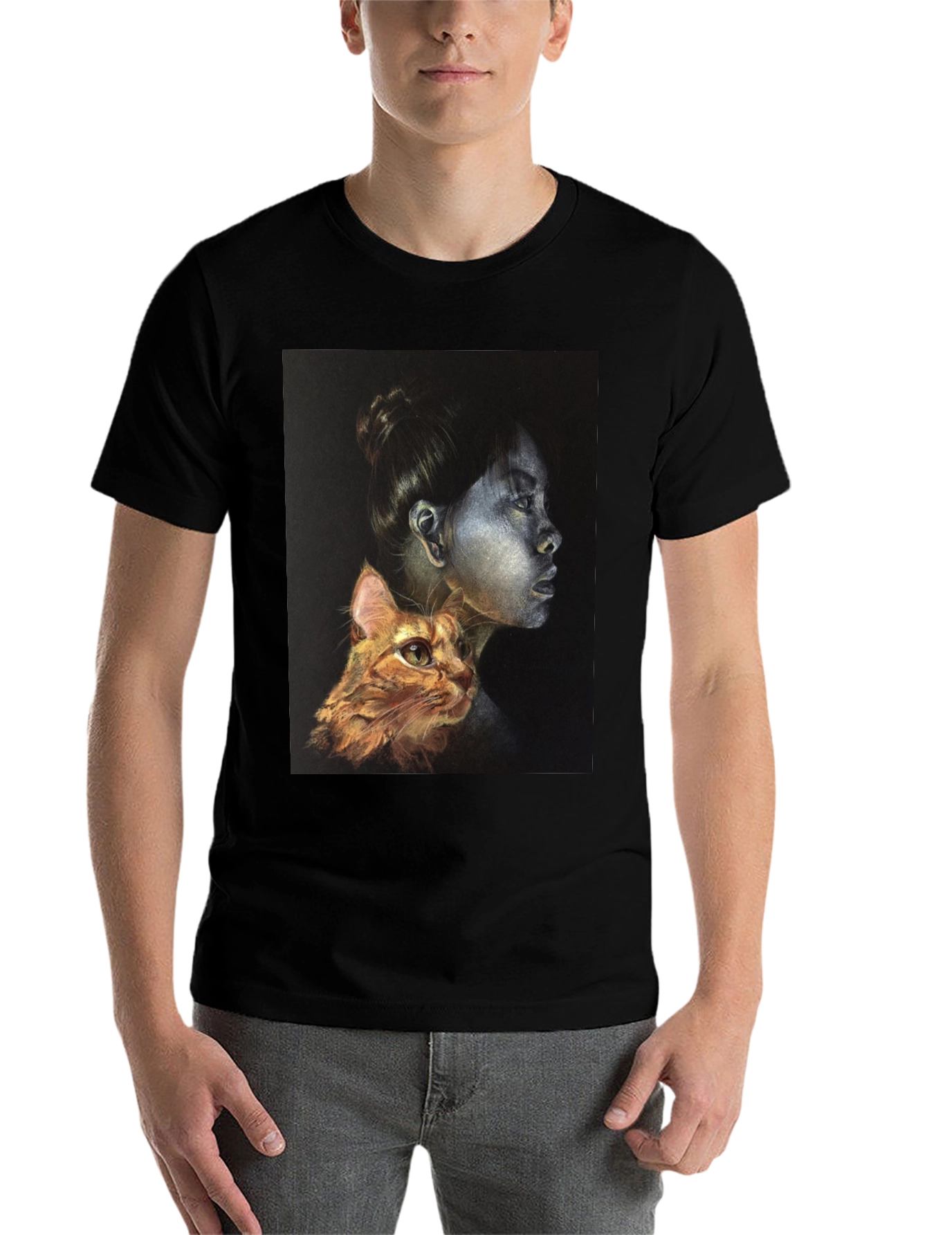 Unique Graphic T-Shirt - Woman and Cat