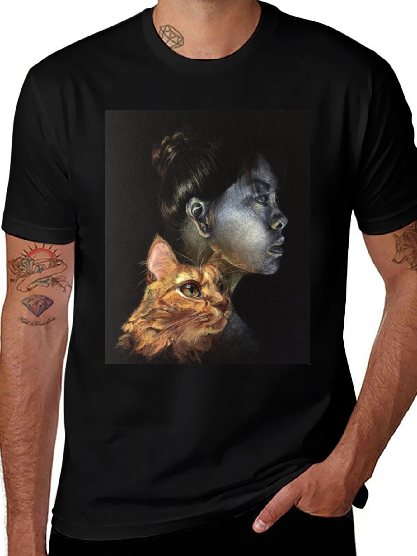 Unique Graphic T-Shirt - Woman and Cat
