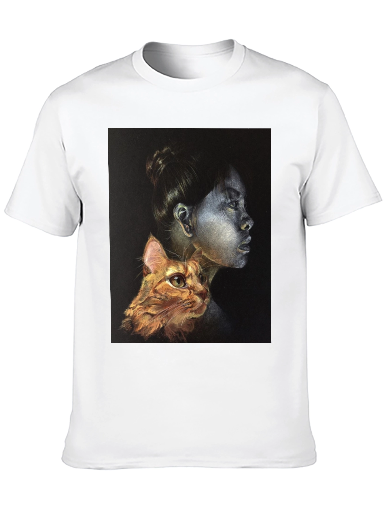 Unique Graphic T-Shirt - Woman and Cat