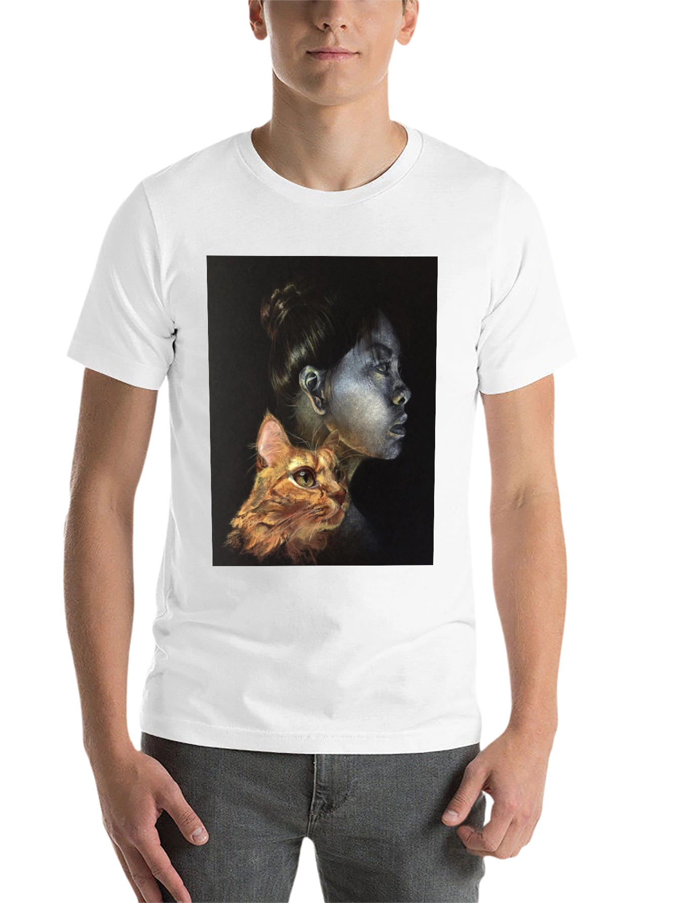 Unique Graphic T-Shirt - Woman and Cat
