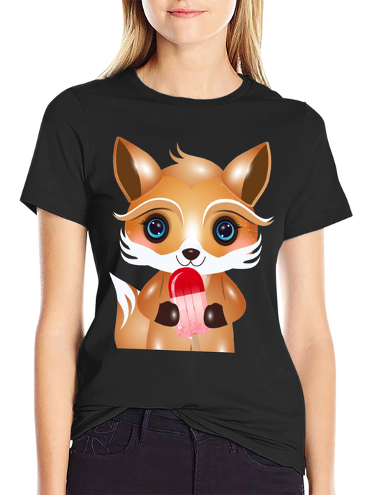 Cute Cartoon Fox Ice Cream Graphic Tee