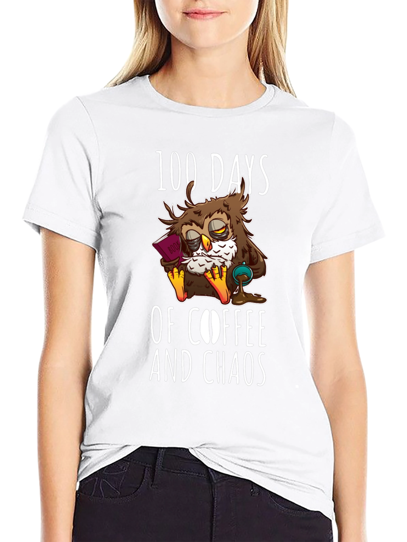 100 Days Coffee Chaos Owl T-Shirt