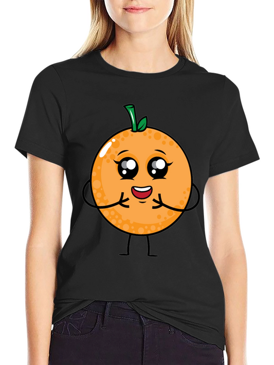 Cute Cartoon Orange Fruit Graphic T-Shirt