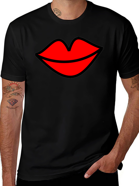 Kiss Lips Graphic Tee - Black Cotton Blend T-Shirt