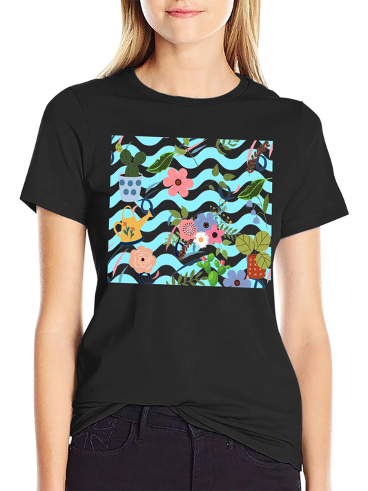 Floral Pattern Black T-Shirt