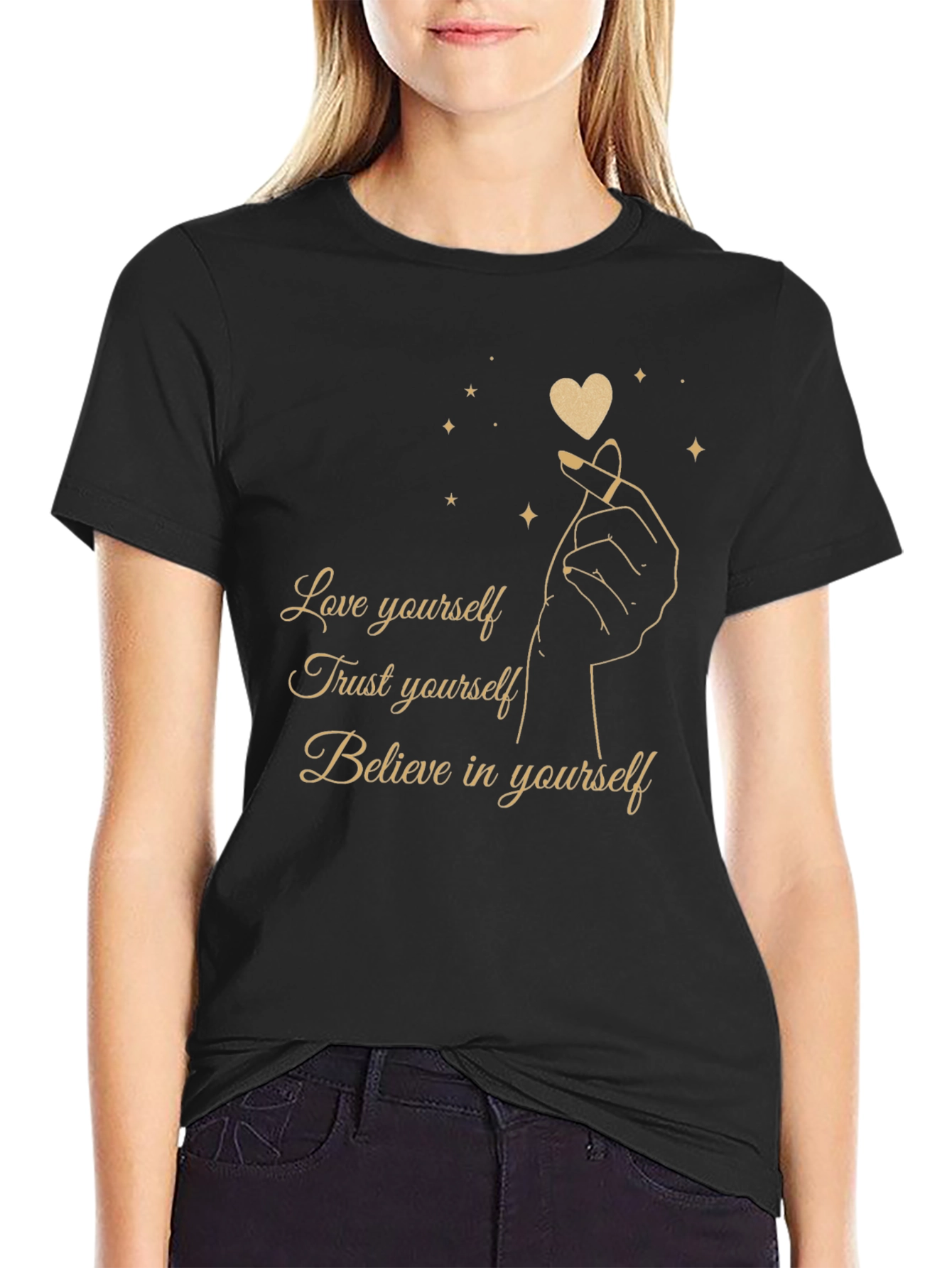 Love Yourself Graphic Tee - Black Cotton Blend Shirt