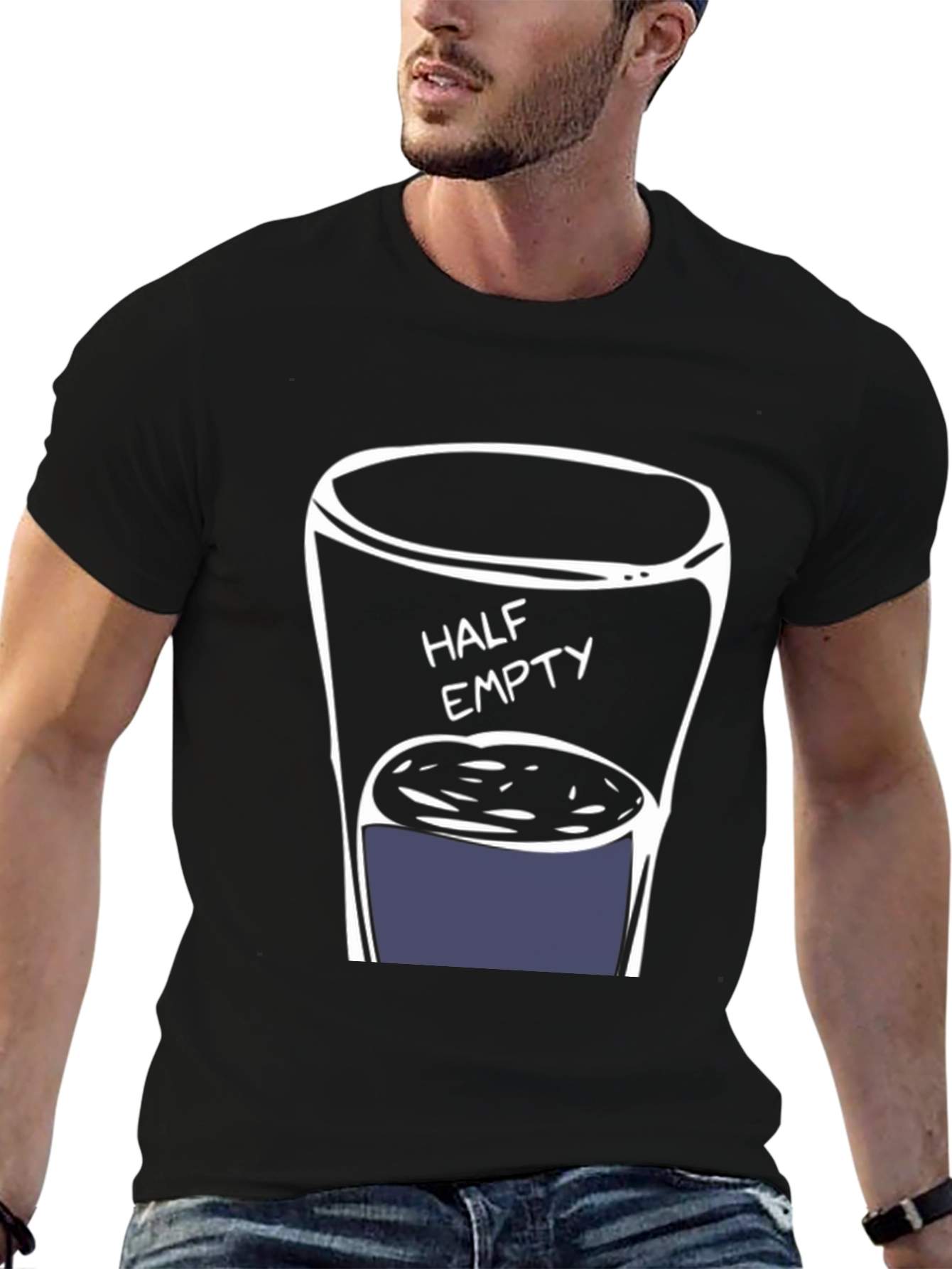 Half Empty Drink Black T-Shirt