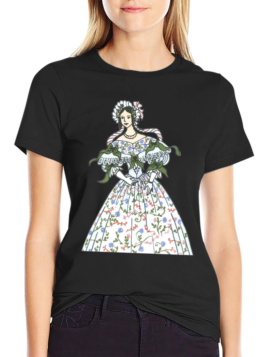 Elegant Floral Dress Graphic Tee - Black
