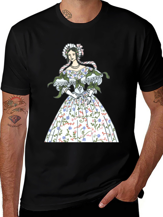 Elegant Floral Dress Graphic Tee - Black