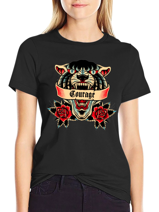 Courage Tattoo Style Graphic Tee - Mens Black Cotton T-Shirt