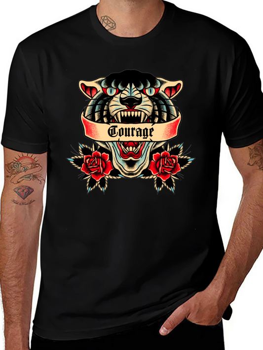 Courage Tattoo Style Graphic Tee - Mens Black Cotton T-Shirt
