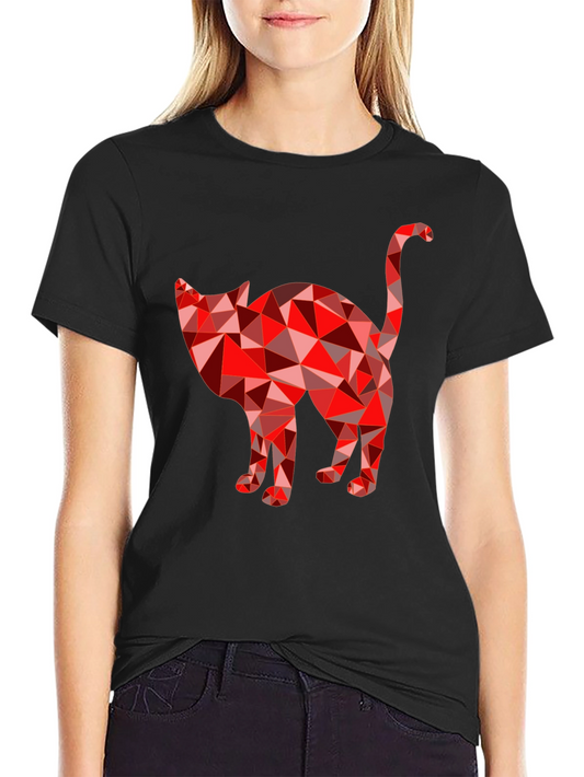 Geometric Cat Graphic T-Shirt - Modern Tee
