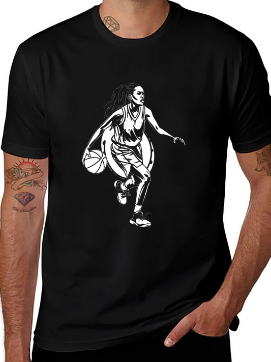 Graphic Tee: Woman Basketball Player Black T-Shirt