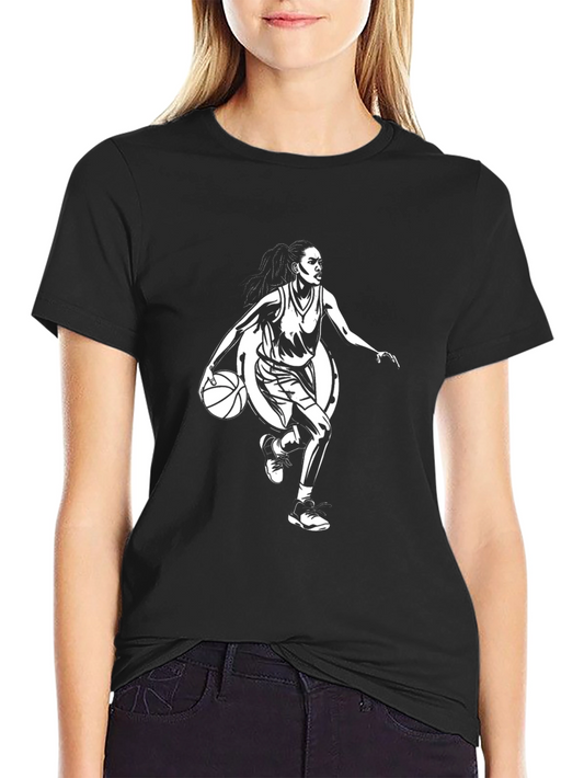 Graphic Tee: Woman Basketball Player Black T-Shirt