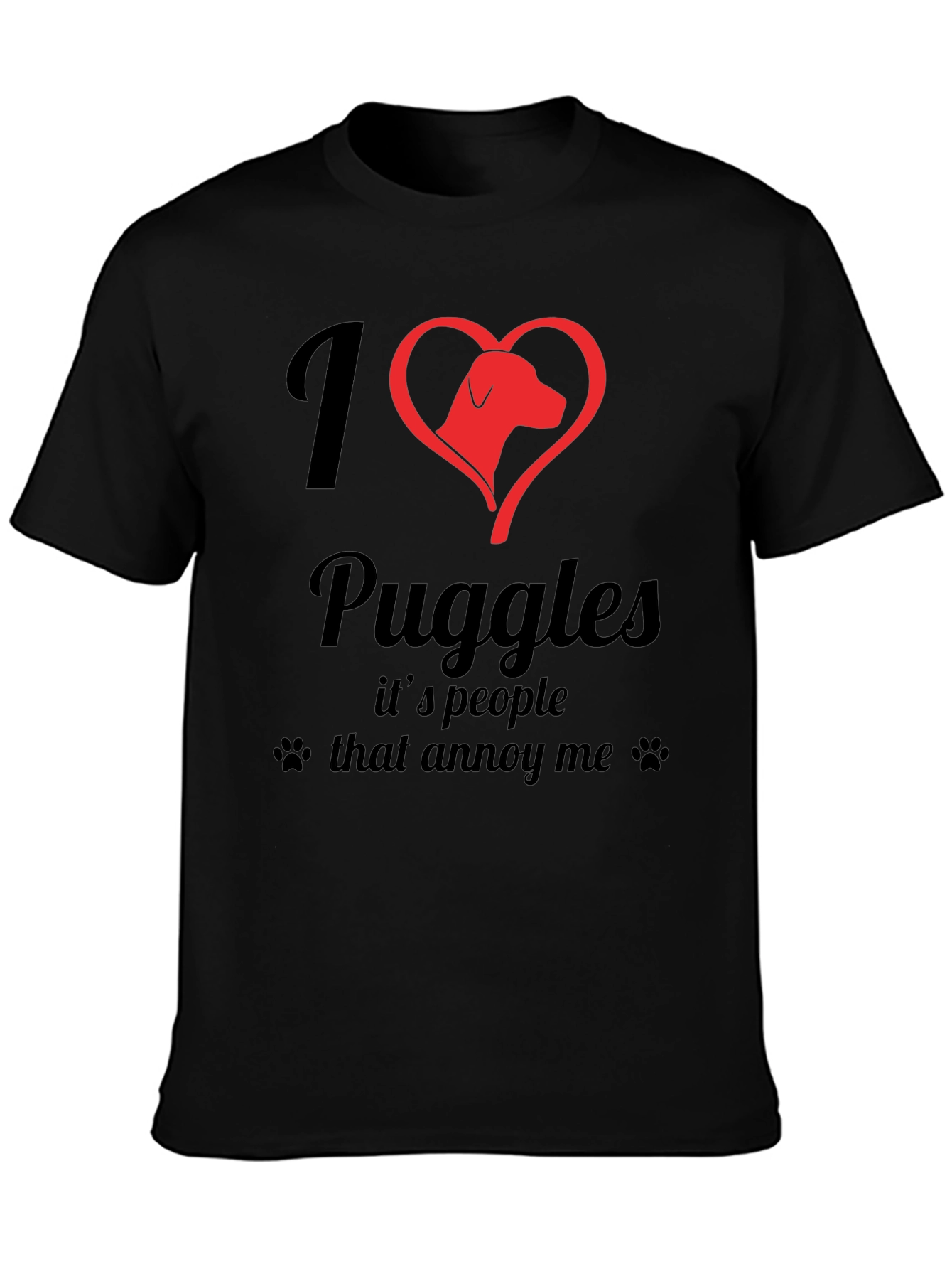 I Heart Puggles Black T-Shirt - Dog Lover Tee