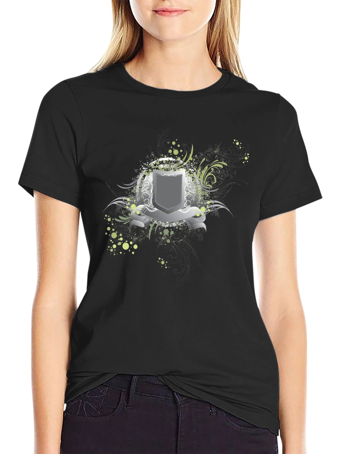 Graphic Tee: Shield Design Black T-Shirt