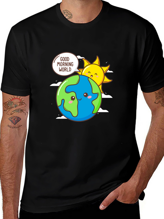 Good Morning World Graphic Tee - Earth & Sun Design