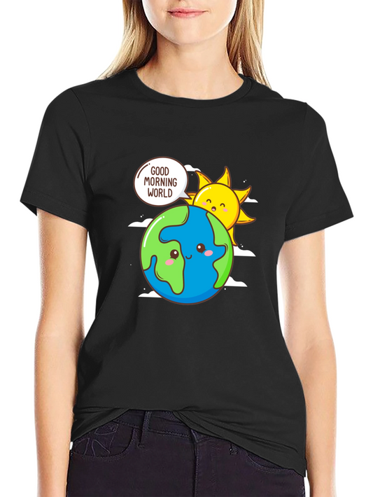 Good Morning World Graphic Tee - Earth & Sun Design