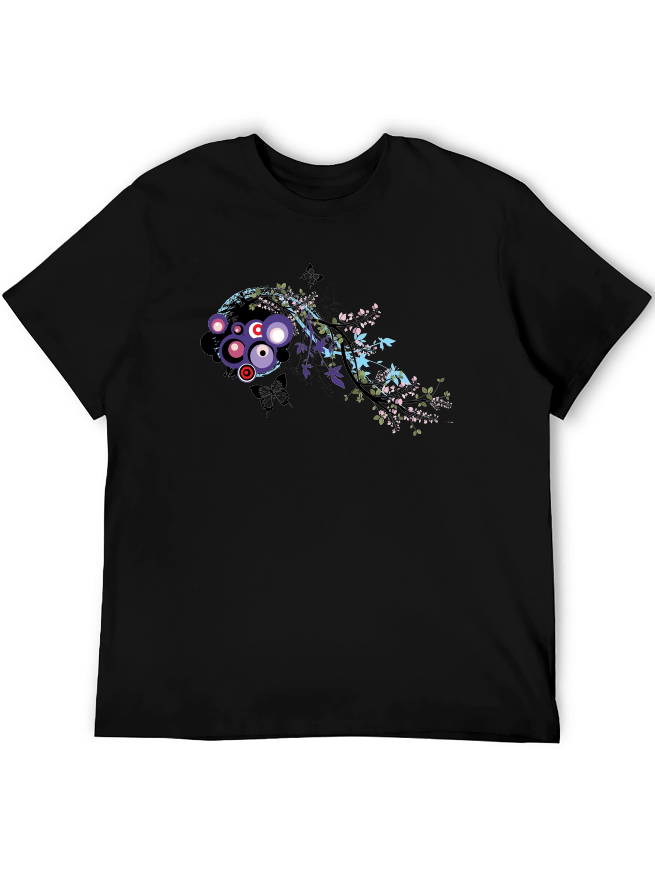 Stylish Black Tee with Abstract Floral Graphic