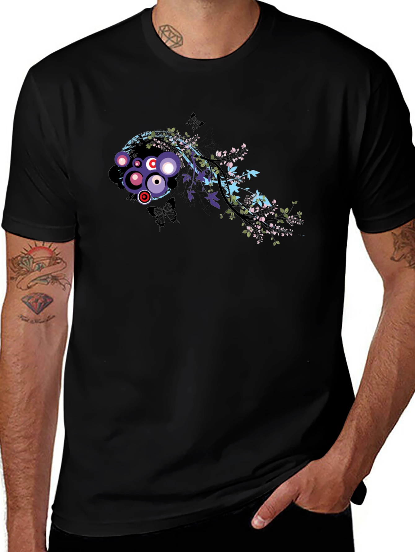Stylish Black Tee with Abstract Floral Graphic